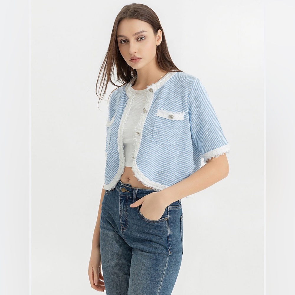 Urban Revivo short sleeve knitted cardigan in light blue size XS NWT